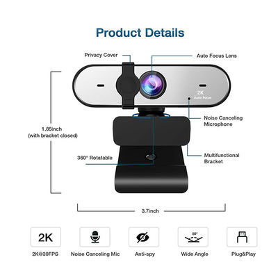 2K webcam pieno del PC del webcam 1080P 60FPS USB di autofocus HD con il microfono doppio