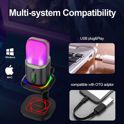 Microfono cardioide omnidirezionale del microfono a condensatore di RGB USB con le luci del LED