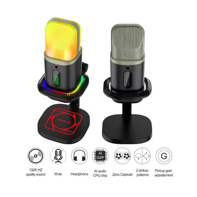 Microfono cardioide omnidirezionale del microfono a condensatore di RGB USB con le luci del LED